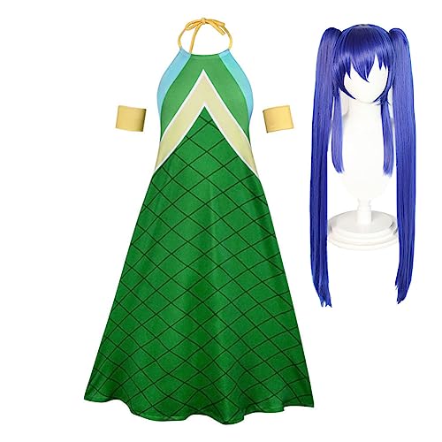 Lzrong Fairy Tail Wendy Cosplay Kostüm Wendy Marvell Kleid mit Perücke Halloween Weihnachten Anime Party Outfit für Mädchen von Lzrong