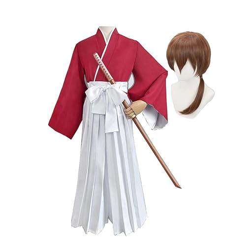 Lzrong Himura Kenshin Cosplay Kostüm Herren Rot Weiß Robe Kimono Schwertkleidung Uniform Anzug Anime Cosplay Halloween Outfit Weihnachten Karneval Party Performance von Lzrong