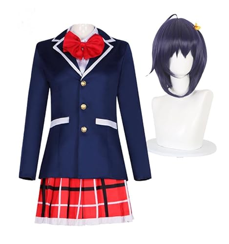 Lzrong Love Chunibyo Other Delusions Cosplay Kostüm Takanashi Rikka Cosplay Anime Blaue Uniform Perücke Komplettset Kostüm Halloween Kostüm Karneval Party Outfits von Lzrong