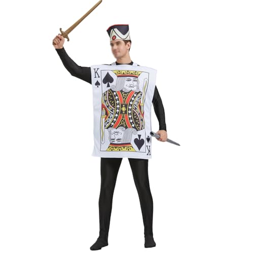 Lzrong Poker Cosplay Kostüm Spielkarten Halloween Kostüm, Pik Ass, Herz-Ass, King, Queen, Guard Kartenspiel Cosplay Outfits mit Hut, Game Pokerkarten Poker Card Costume Weihnachten Karneval Party von Lzrong