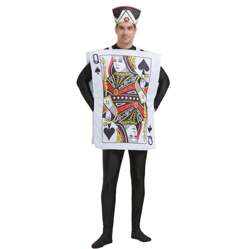 Lzrong Poker Cosplay Kostüm Spielkarten Halloween Kostüm, Pik Ass, Herz-Ass, King, Queen, Guard Kartenspiel Cosplay Outfits mit Hut, Game Pokerkarten Poker Card Costume Weihnachten Karneval Party von Lzrong