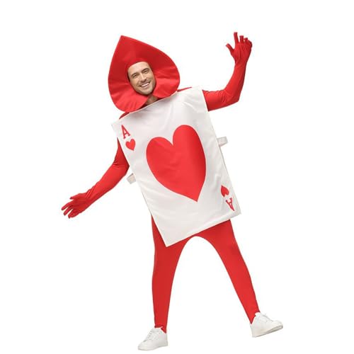 Lzrong Poker Cosplay Kostüm Spielkarten Halloween Kostüm, Pik Ass, Herz-Ass, King, Queen, Guard Kartenspiel Cosplay Outfits mit Hut, Game Pokerkarten Poker Card Costume Weihnachten Karneval Party von Lzrong