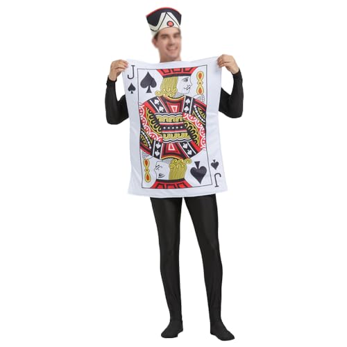 Lzrong Poker Cosplay Kostüm Spielkarten Halloween Kostüm, Pik Ass, Herz-Ass, King, Queen, Guard Kartenspiel Cosplay Outfits mit Hut, Game Pokerkarten Poker Card Costume Weihnachten Karneval Party von Lzrong