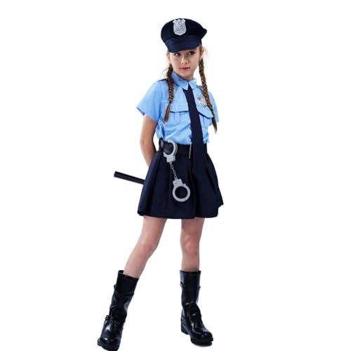 Lzrong Polizisten Uniformen Cosplay Kostüm Set mit Polizisten Ausrüstung Hemd, Hose, Hut, Gürtel, Taktstock,Krawatten,Handschellen und Walkie Halloween Karneval America Polizei Cosplay Kostüm von Lzrong