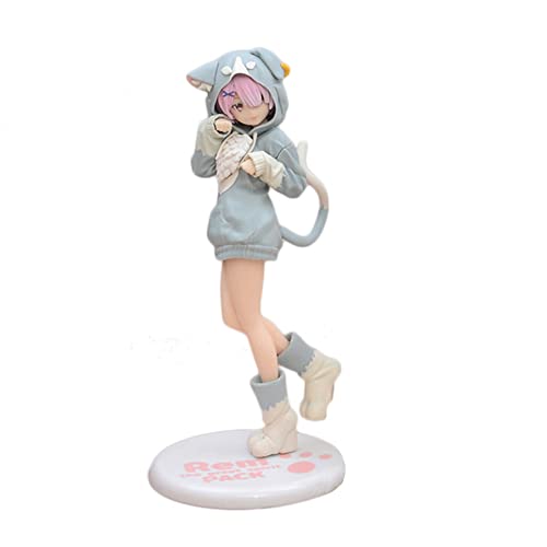 Lzrong RAM/Ramu Figur Modell Katzenohr Pyjama Dienstmädchen Outfit Anime Mädchen Statue Modellfigur Desktop Dekoration Geschenke für Fans von Lzrong