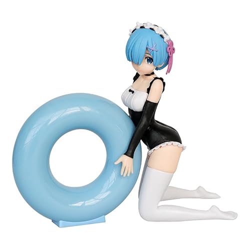 REM Figur Remu Action Figur Emilia Statue, Re:0 Figur Anime Mädchen Figuren Modell Swimsuit mit Schwimmring PVC Skulptur Desktop Decoration Ornamente Sammlerstück Geburtstag Geschenke 13CM von Lzrong