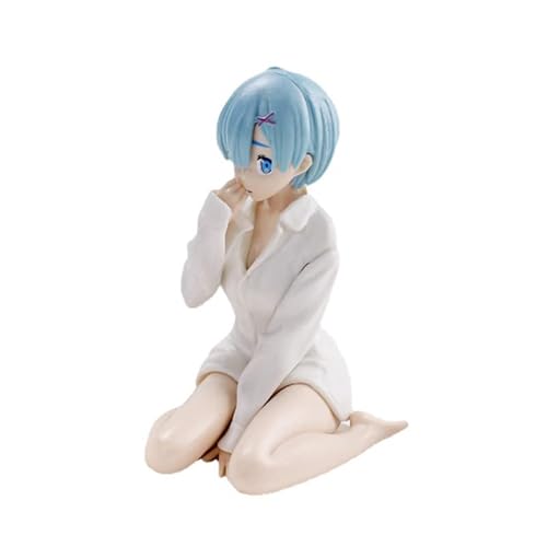 REM Figur Remu Action Figur Emilia Statue, Re:0 Figur Anime Mädchen Figuren Modell Weißes Hemd Sitzhaltung Skulptur Desktop Decoration Sammlerstück Geschenke 11CM von Lzrong