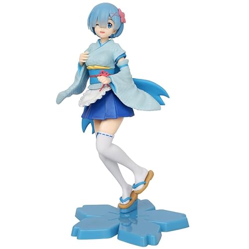 Lzrong Re:0 Figurine, Remu REM Figur Statue, 22.5cm RAM Figuren Modell, Anime Charakter Kimono Rosa Blau Stehend Pose Skulptur, Computer Desktop Dekoration Ornamente Collectible Fans von Lzrong