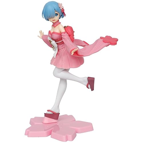 Lzrong Re:0 Figurine, Remu REM Figur Statue, 22.5cm RAM Figuren Modell, Anime Charakter Kimono Rosa Blau Stehend Pose Skulptur, Computer Desktop Dekoration Ornamente Collectible Fans von Lzrong