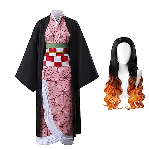 Lzrong Tsuyuri Kanao Cosplay Kostüm, Kamado Tanjiro Japanischer Anime Kimono Roben mit Perücke Komplettset, Iguro Obanai Cosplay Outfit für Halloween Karneval Weihnachten Erwachsene Geschenk von Lzrong