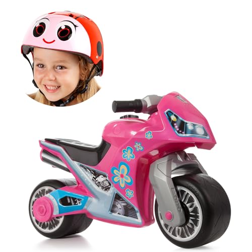 MOLTO Laufmotorrad Cross Rosa + Marienkäferhelm | Motorrad Laufen für alle Arten von Gelände | Sicheres und Robustes Spielzeug | fördert die gesunde Entwicklung von Jungen und Mädchen | ab 18 Monaten von M MOLTO