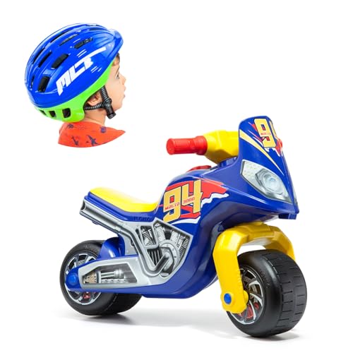 MOLTO Laufmotorrad Molto Cross Race 24 (blau) mit blauem Helm, für alle Arten von Geländen, sicheres und robustes Kinderspielzeug, fördert die gesunde Entwicklung von Jungen und Mädchen, ab 18 Monaten von M MOLTO