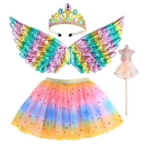 M MUNCASO Mädchen Fee Kostüm Fancy Dress Up Schmetterling Kostüm Sets Prinzessin Kleid Tüll Kostüm Set mit Schmetterlingsflügeln, Zauberstab und Stirnband Set für 3-8 Jahre Mädchen von M MUNCASO