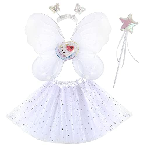 M MUNCASO Mädchen Feen Kostüm - Fancy Dress Up Schmetterling Kostüm Sets - Prinzessin Kleid Tüll Kostüm Set mit Schmetterlingsflügeln, Zauberstab und Haarreifen für 3-8 Jahre Mädchen von M MUNCASO