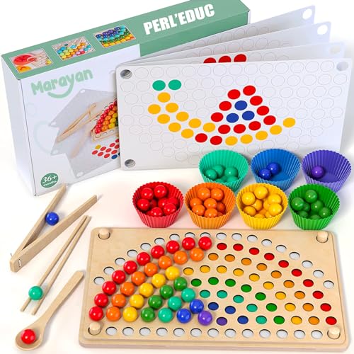 MARAYAN Montessori Spielzeug ab 3 Jahre : Holz Pädagogisches Steckspiel, Puzzle, Geschicklichkeitsspiele - Lernspielzeug & Gemeinschaftsspiele für Kinder, Kreatives Kindergeschenk von M Marayan Shop