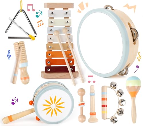 Baby-Musikinstrumente, Musikinstrumente, Holzspielzeug für Kleinkinder 1–3, neutrale Farben, Instrumenten-Set mit modernem Boho-Xylophon für Kinder von M SANMERSEN