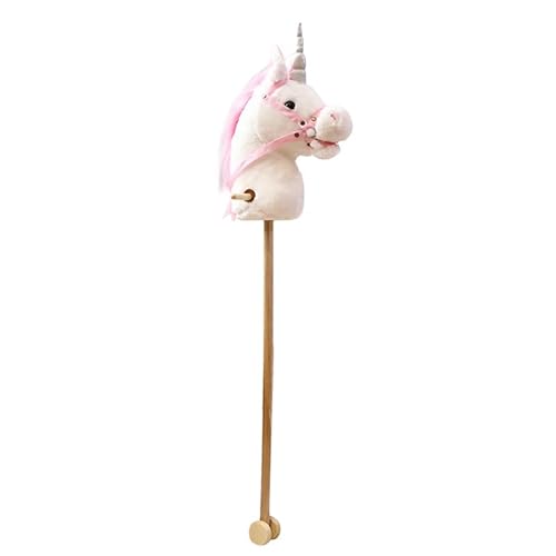 M&Catree Steckenpferd Hobby Horse Stockpferd mit Sound Stiel Pferd mit Rollen - Weiß Rosa von M&Catree