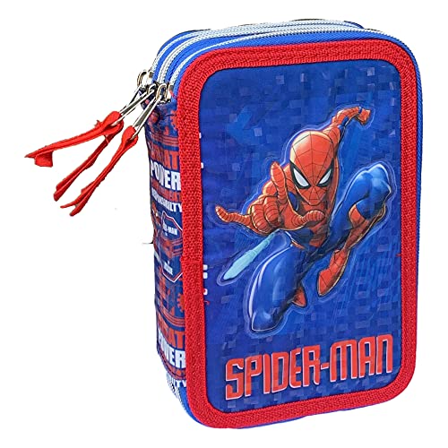 Spiderman-Federmäppchen mit 3 Reißverschlüssen und Stifthalter mit Giotto-Markern von M.C. srl