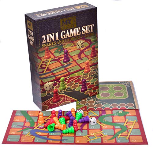 2 in 1 traditionelles Brettspiel-Set - Snakes & Ladders und Ludo doppelseitiges Klappbrett von M.Y