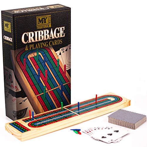 M.Y Deluxe Massivholz Cribbage Board & Spielkarten Traditionelles Kartenspiel von M.Y