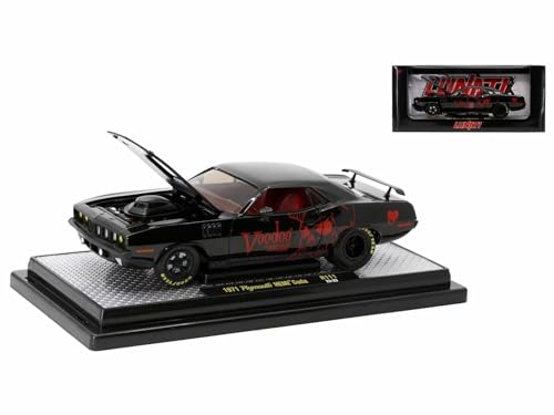 M2 1971 Plymouth Hemi Barracuda Black Metallic with Red Interior Voodoo by Lunati Limited Edition to 6650 Pieces Worldwide 1/24 Diecast Model Car 40300-111B von M2 Machines