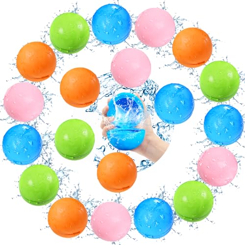 Wiederverwendbare Silikon-Wasserballons selbstdichtende Wasserballons für Kinder schnell füllen Wasserbomben für Splash Game Pool Spielzeug im Freien Spielzeug für Kinder Sommer Spaß Aktivität 20Stück von MACABAKA