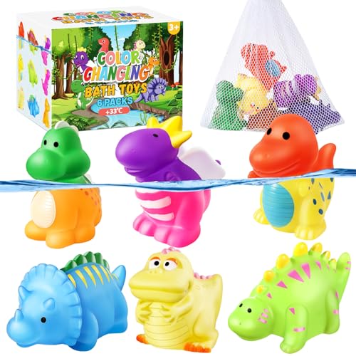 Color Changing Kein Loch Bad Spielzeug für Kleinkinder 6-12,Kleinkinder 1-3, 6 Pack Kein Loch Badewanne Spielzeug Bad Spielzeug Wasser Schwimmende Spielzeug Dinosaurier Spielzeug für Badewanne Pool von MACALOCA