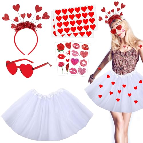 MACULPER Amor Kostüm Damen 7 Stück Karneval Kostüme Amor Set Herz Kostüm Karneval Herz Kostüm Damen Herzchen Tutu Valentinstag für Karneval Mottoparty Valentinstag von MACULPER