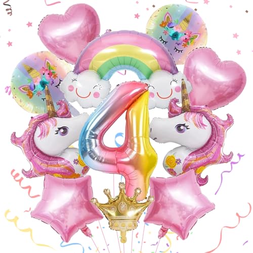 MACULPER Luftballon Einhorn 4, Einhorn Geburtstagsdeko Mädchen 4 Jahre,Einhorn Deko Kindergeburtstag,Folienballon Einhorn,Einhorn Geburtstagsdeko 4 Jahre für Mädchen Geburtstags Party von MACULPER