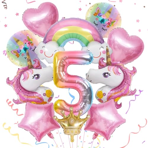 MACULPER Einhorn Luftballon Einhorn Deko Einhorn Deko Kindergeburtstag Luftballon 5 Einhorn Ballons Geburtstag für Geburtstagsdeko Mädchen 5 Jahre von MACULPER