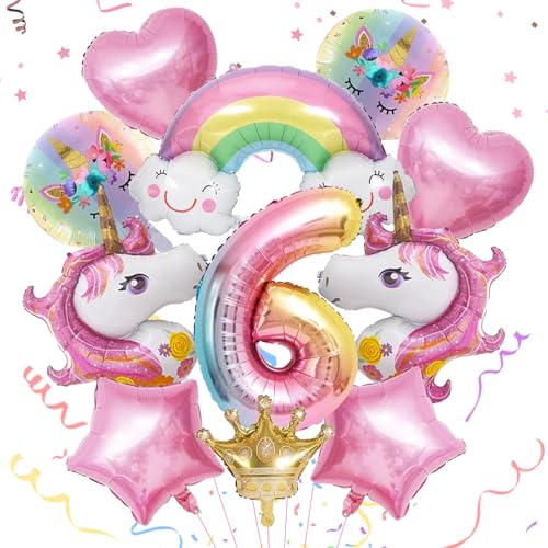 MACULPER 12 Stück Einhorn Deko Kindergeburtstag Geburtstag Deko Einhorn Mädchen Einhorn Geburtstagsdeko Einhorn Deko 6 Kindergeburtstag Einhorn Luftballons Geburtstagsdeko für Mädchen Geburtstag Party von MACULPER