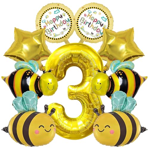 MACULPER Biene Geburtstag Deko Bienen Deko Geburtstag Geburtstagsdeko 3 Jahre Junge Mädchen 3 jahre Bienen Luftballons Bienen Deko Luftballon Bienen Party Ballon für Party Geburtstag Kinder von MACULPER