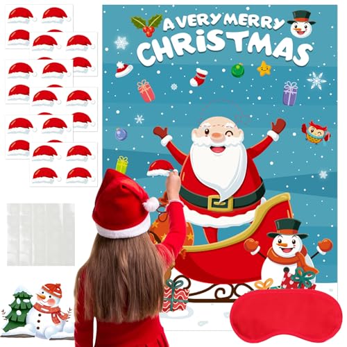 MACULPER Weihnachten Spiele für Kinder Pin The Hat On Santa Weihnachtsfeier Spiel Weihnachten Spiel Weihnachts Spiel Pin Wandaufkleber mit Aufklebern für Weihnachten Party und Kinder Geburtstag von MACULPER