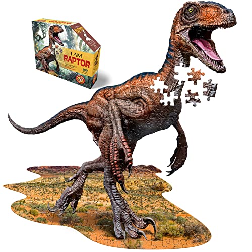 Madd Capp 884016 Shape Puzzle Junior, Konturpuzzle Velociraptor, 100 Teile, für Erwachsene und Kinder, Braun von Madd Capp