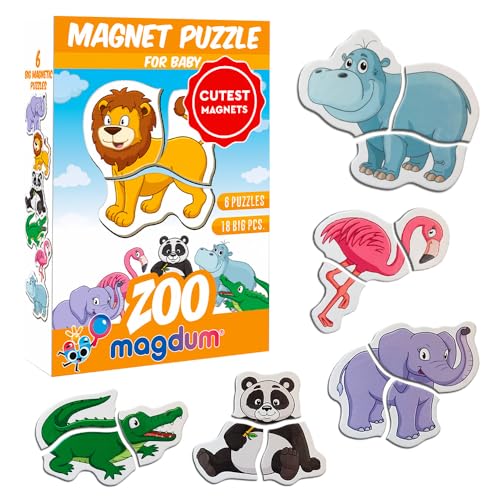 Magdum 6 Zoo Magnete Kinder Puzzle ab 3 Jahren - Magnete Kinder für magnettafel - Magnet Spielzeug Kinder -Magnetische Puzzle 3 Jahre - Spielzeug ab 3 Jahre -Lernspiele ab 3 Jahre -Magnet Puzzle von magdum