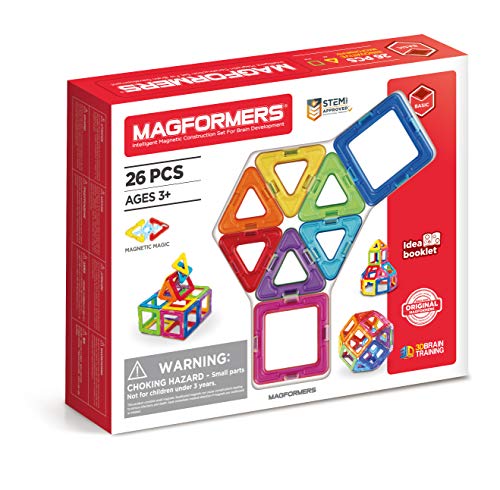 Magformers 26-Piece STEM Magnetic Tiles Toy, Used in Schools for Maths and Geometry, Rainbow-Coloured Squares and Triangles with Rotating Magnets. von MAGFORMERS