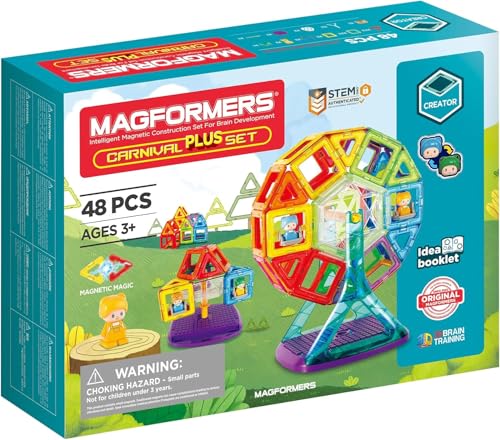 Magformers Carnival Plus 48-Piece Magnetic Construction Set. Makes Fairground Rides with Magnetic Pieces and Detachable Characters. STEM and Educational Toy, Carnival Plus Set 703016 von MAGFORMERS