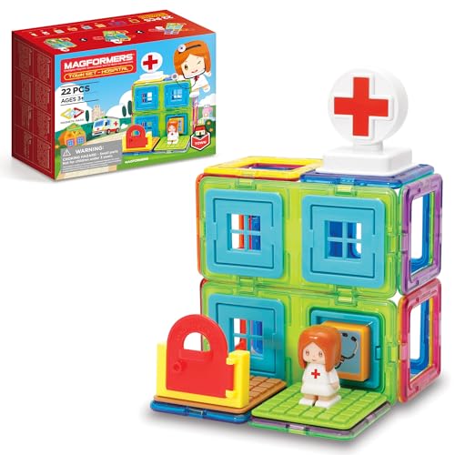 Magformers Town Hospital Magnetic Building Blocks With Nurse Character. STEM and Roleplay Toy. von MAGFORMERS