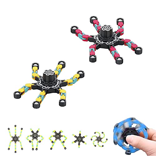 2 Verformbar und Fluoreszierende Fidget Spinners-Einheiten. Tragbarer Rotierender Roboter. Spielzeug zum Stressabbau. Geschenk für Erwachsene und Kinder. Gelb und Rosa. von MAGIC SELECT