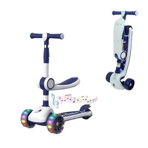 2 in 1 Roller mit Sitz für Kinder von 3–12 Jahren. Zusammenklappbarer Kinder Scooter. Kinderroller mit LED-Leuchten, 3 PU-Rädern, 4 höhenverstellbar, maximale Belastung 50 kg. von MAGIC SELECT