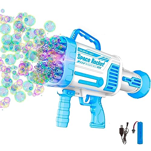 Seifenblasenpistole mit 64 Löchern. Seifenblasenpistole mit LED-Lichtern und automatischem Schießen, Sommerspielzeug für Kinder, Partys, Geburtstage. USB-Akku. von MAGIC SELECT