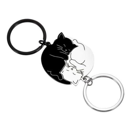 MAGICLULU 1 Paar Schwarz-weißer Katzen-schlüsselanhänger Katze Schlüsselanhänger Katzenstift Zubehör Für Katzengeburtstage Kawaii Schlüsselanhänger Katze Für Katzensachen Rostfreier Stahl von MAGICLULU