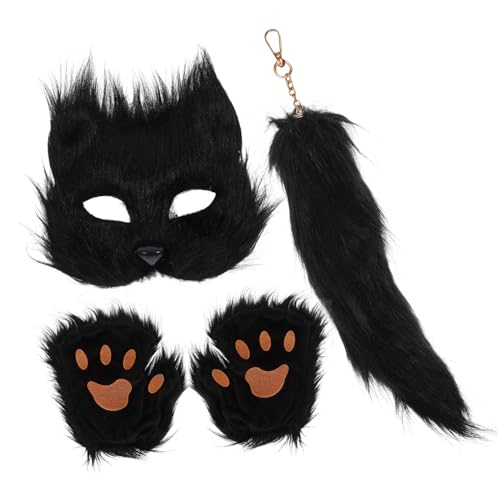 MAGICLULU 1 Satz Fuchs-Masken-Set Cosplay- Wolf-Cosplay-Kostüm pelzige Halloween-Cosplay Tiermasken-Set Masken- und Handschuhset Regenmaske Maskerade Fuchsmaske Stoff Black von MAGICLULU