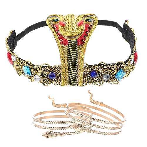 MAGICLULU 1 Satz Schlangen-stirnband-armband Halskette Braut Stirnband Armbänder Anhänger Goldene Schlangenohrringe Nieten Kopfschmuck Der Ägyptischen Göttin Schlangenarmreif Polyester von MAGICLULU