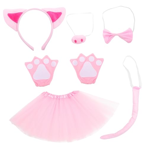 MAGICLULU 1 Satz Schweinekostüm-Set Hasenohren Tiermaske Stirnbänder Schnauze Schweineohren Kostüm Stirnband Cartoon-Schweinkostüm Cosplay-Partyzubehör Kindergartenkostüm Gittergewebe Rosa von MAGICLULU