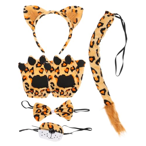 MAGICLULU 1 Set Leoparden Kostüme Tier Ohr Haarreif Tier Nase Fliege Und Handschuhe Kostü Zubehör Für Karneval Halloween Und Kostümpartys von MAGICLULU