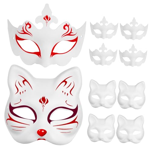 MAGICLULU 10 Stück Zellstoffmaske Leere Tiermaske Papiermasken Zum Basteln Katzenmaske Leere Maske DIY Masken Cosplay Partymaske Weiße Halloween Maske Weiße Maske Halloween von MAGICLULU