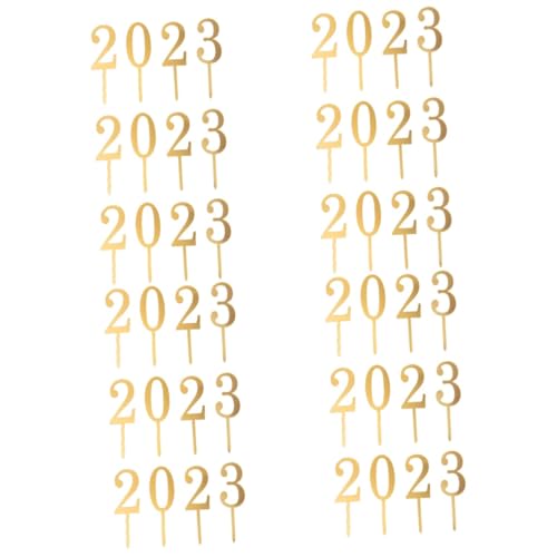 MAGICLULU 12 Sätze 2023 Kucheneinsatz Happy New Year Cupcake Picks Dekorationen 2023 Cupcake-Picks new year cake topper party decoration Party-Kuchen- Kucheneinsatz- Acryl Golden von MAGICLULU