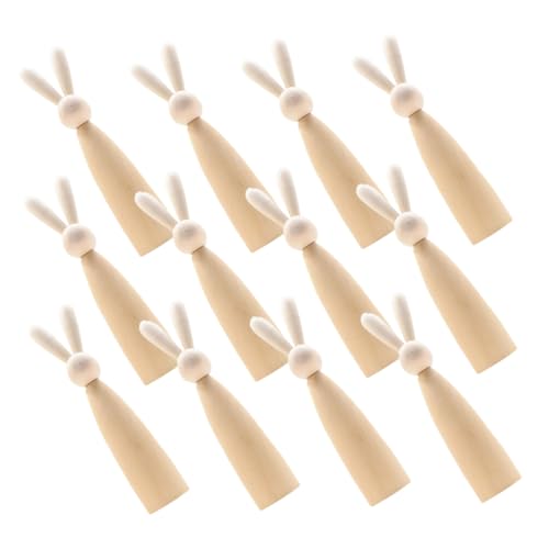 MAGICLULU 12St Hasenkopf-Holzfigur einzigartig leere Puppen Kinderspielzeug Cartoon- d20 Würfel Holz Hasen Figuren Naturholz Puppen Puppenpflöcke aus Holz Puppen aus Naturholz Beige von MAGICLULU