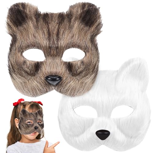 MAGICLULU 2 Stück Fuchs Kostüm Maske Zubehör Halloween Party Weiß Pelzige Fuchs Maske Für Karneval Maskerade Party von MAGICLULU